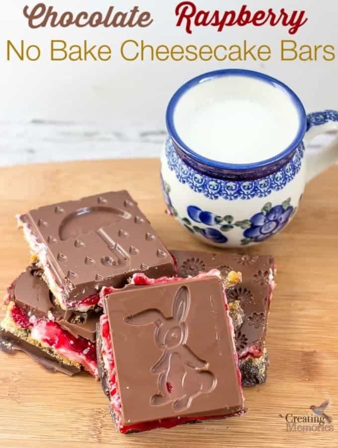 Raspberry Chocolate No Bake Cheesecake bars