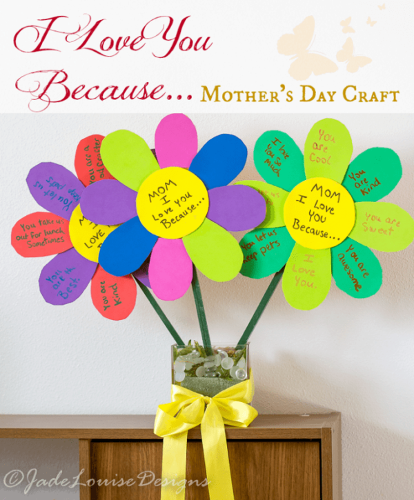 I love you Because Mothers Day Craft flowers for Kids to create