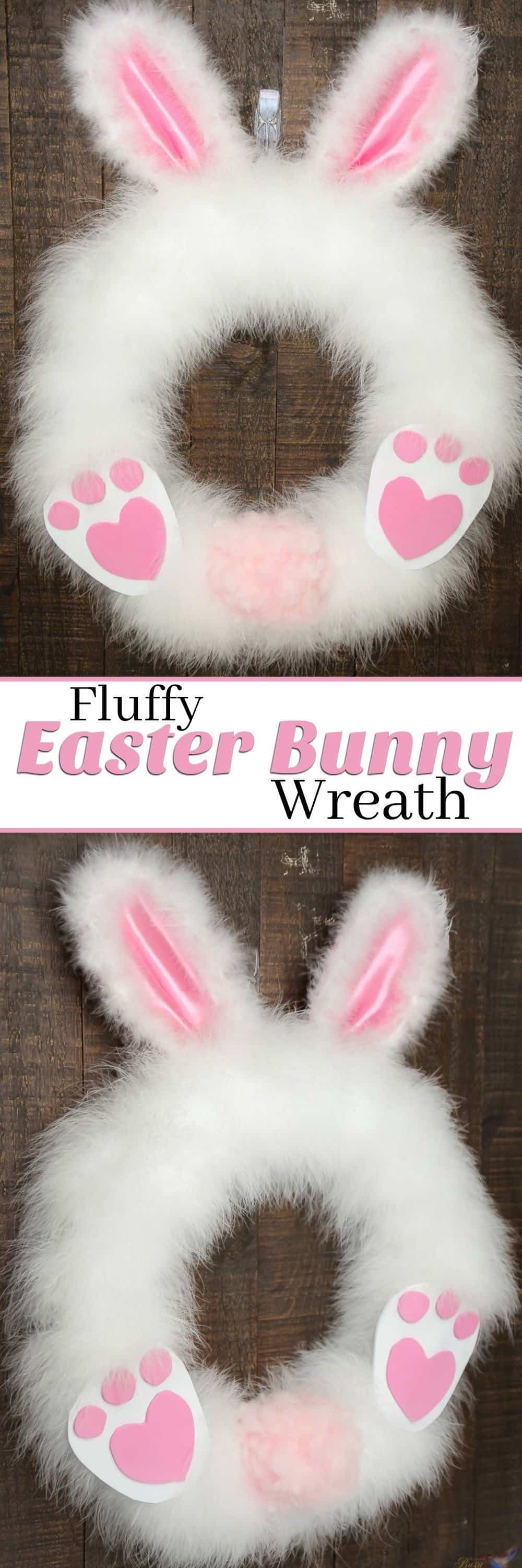 This DIY Fluffy Easter Bunny wreath craft project is so adorable and simple! Our tutorial is so easy that you can make this Easter Wreath in 30 minutes or less. And it's so fun that kids and adults alike can have fun while still looking amazing for your front porch! It's the perfect Easter Craft for a limited budget and time. Follow us for more Easter Decorating Ideas.