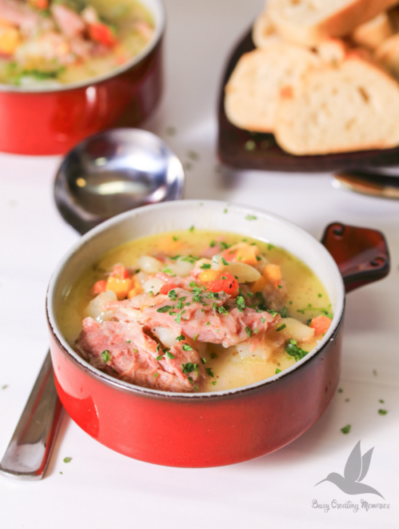 The Best Creamy Ham and Potato Ham Bone Soup without beans