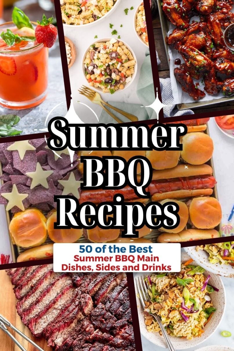 A collage of various 4th of july food ideas with text overlay for pinterest reading Summer BBQ Recipes