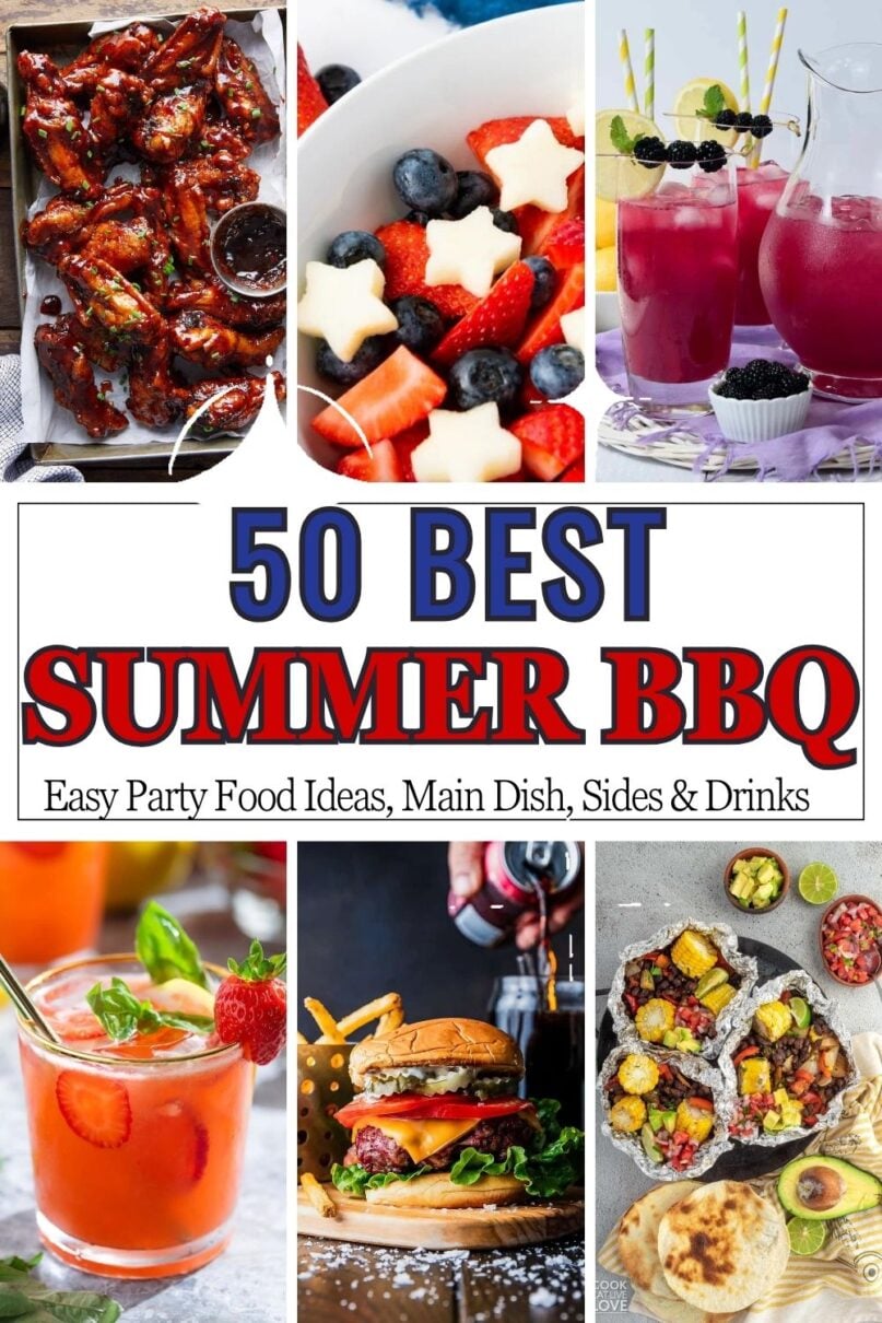 A collage of various 4th of july food ideas with text overlay for pinterest reading 50 best summer bbq