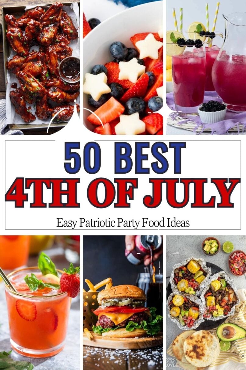 A collage of various 4th of july food ideas with text overlay for pinterest reading 50 best 4th of july